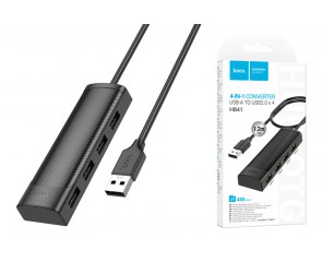 Разветвитель USB-C HUB HOCO HB41 Easy safety 4-in-1 Adapter(USB to USB2.0*4)(L=1.2M) (черный)