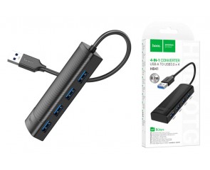 Разветвитель USB-C HUB HOCO HB41 Easy safety 4-in-1 Adapter(USB to USB3.0*4)(L=0.2M) (черный)