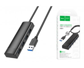 Разветвитель USB-C HUB HOCO HB41 Easy safety 4-in-1 Adapter(USB to USB3.0*4)(L=1.2M) (черный)