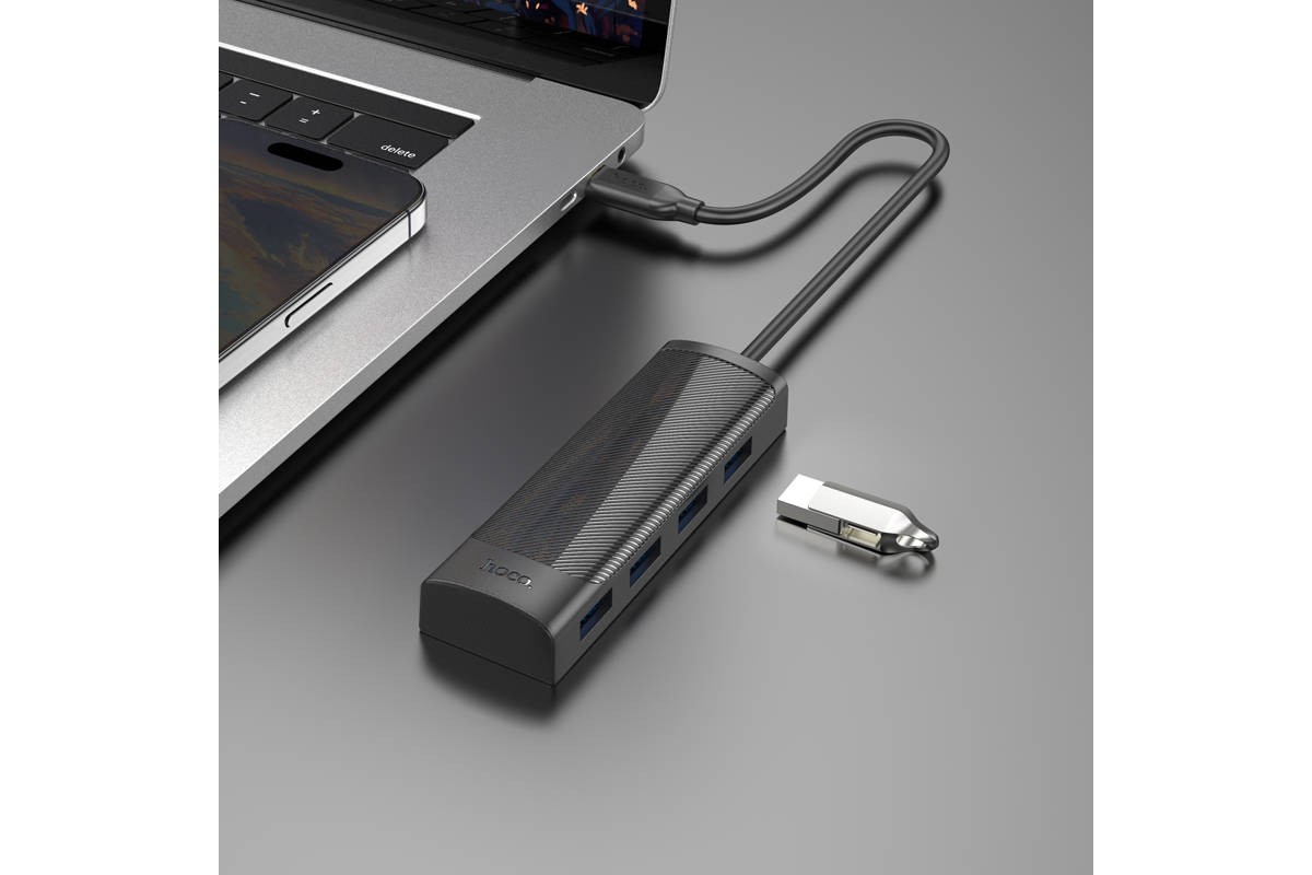 Разветвитель USB-C HUB HOCO HB41 Easy safety 4-in-1 Adapter(Type-C to USB3.0*4)(L=0.2M) (черный)
