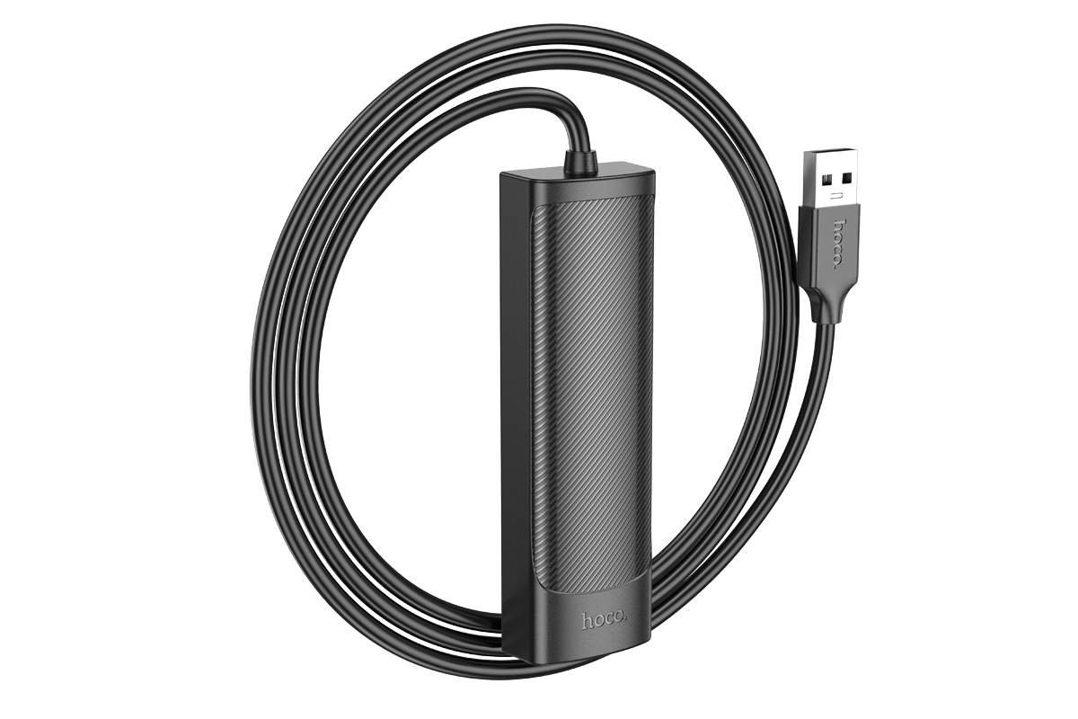 Разветвитель USB-C HUB HOCO HB42 Easy safety 4-in-1 100 Mbps Ethernet Adapter(USB to USB2.0*3+RJ45)(L=1.2M) (черный)