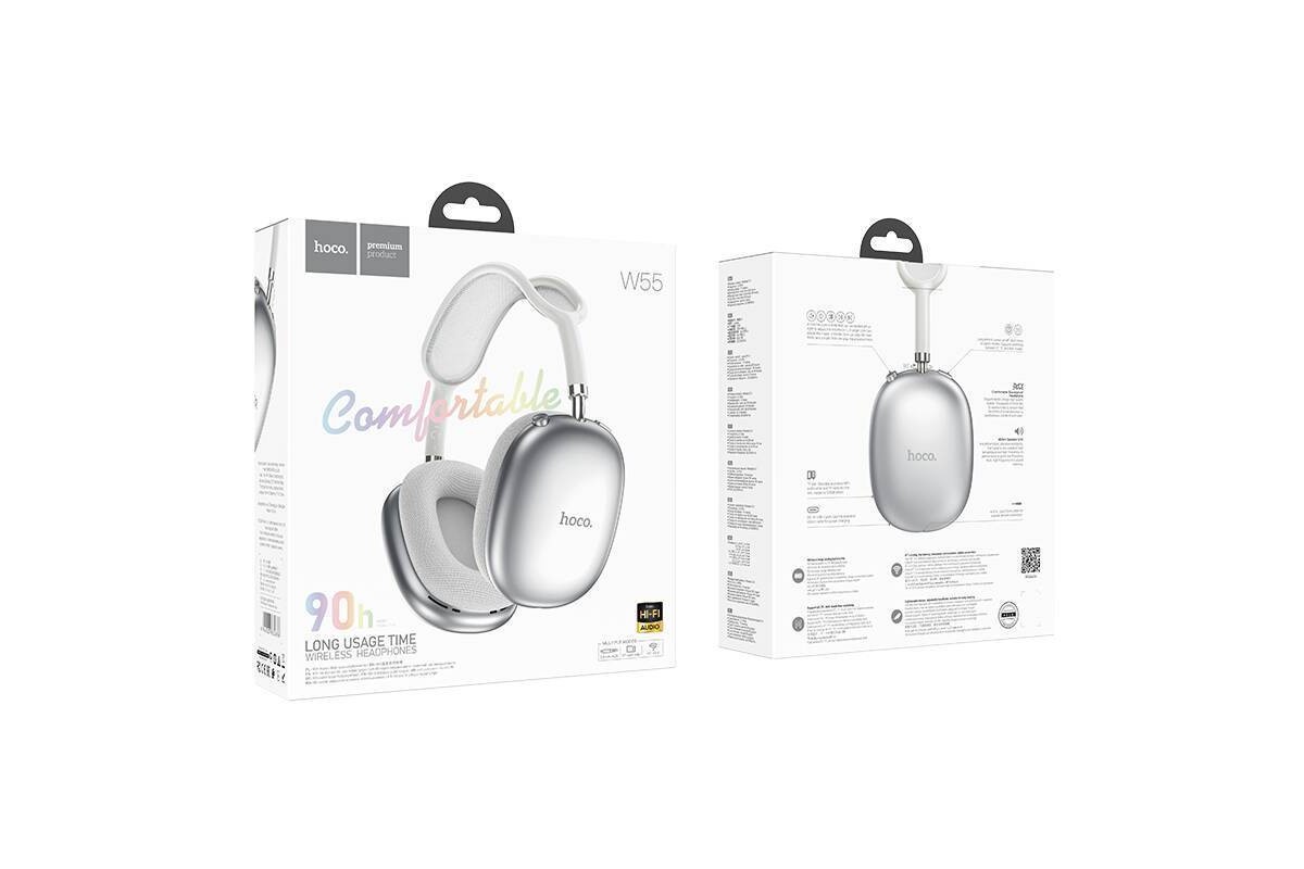 Наушники мониторные беспроводные HOCO W55 Pleasing BT headphones (серебристый)