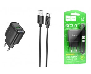 Сетевое зарядное устройство USB + кабель Type-C HOCO C140A Smart QC3.0 (черный)