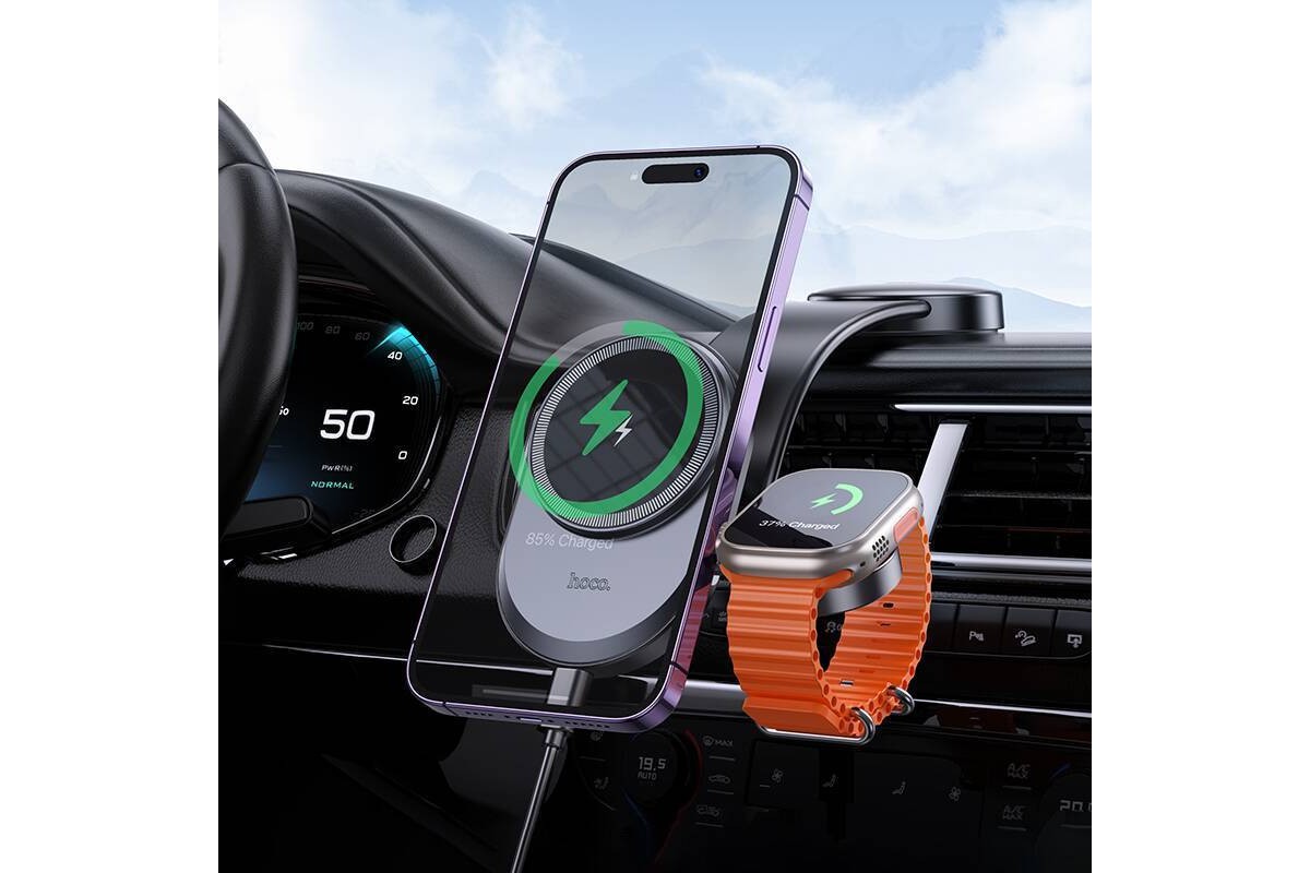 Держатель автомобильный для телефона HOCO HW28 Excelso 2-in-1 wireless fast charging car holder черный