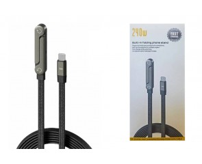 Кабель- подставка Buit-in folding phone stand USB - USB Type-C  240W Fast (черный) 1.5 м