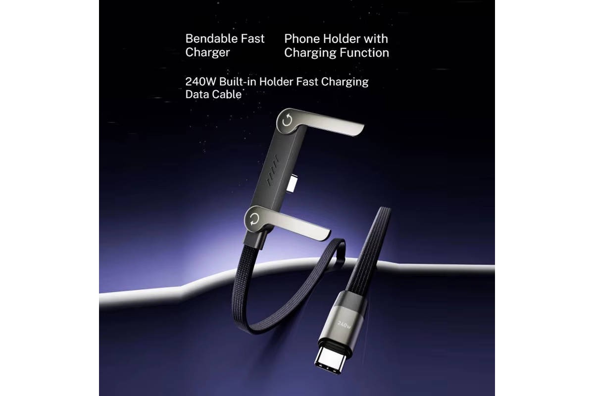Кабель- подставка Buit-in folding phone stand USB - USB Type-C  240W Fast (белый) 1.5 м