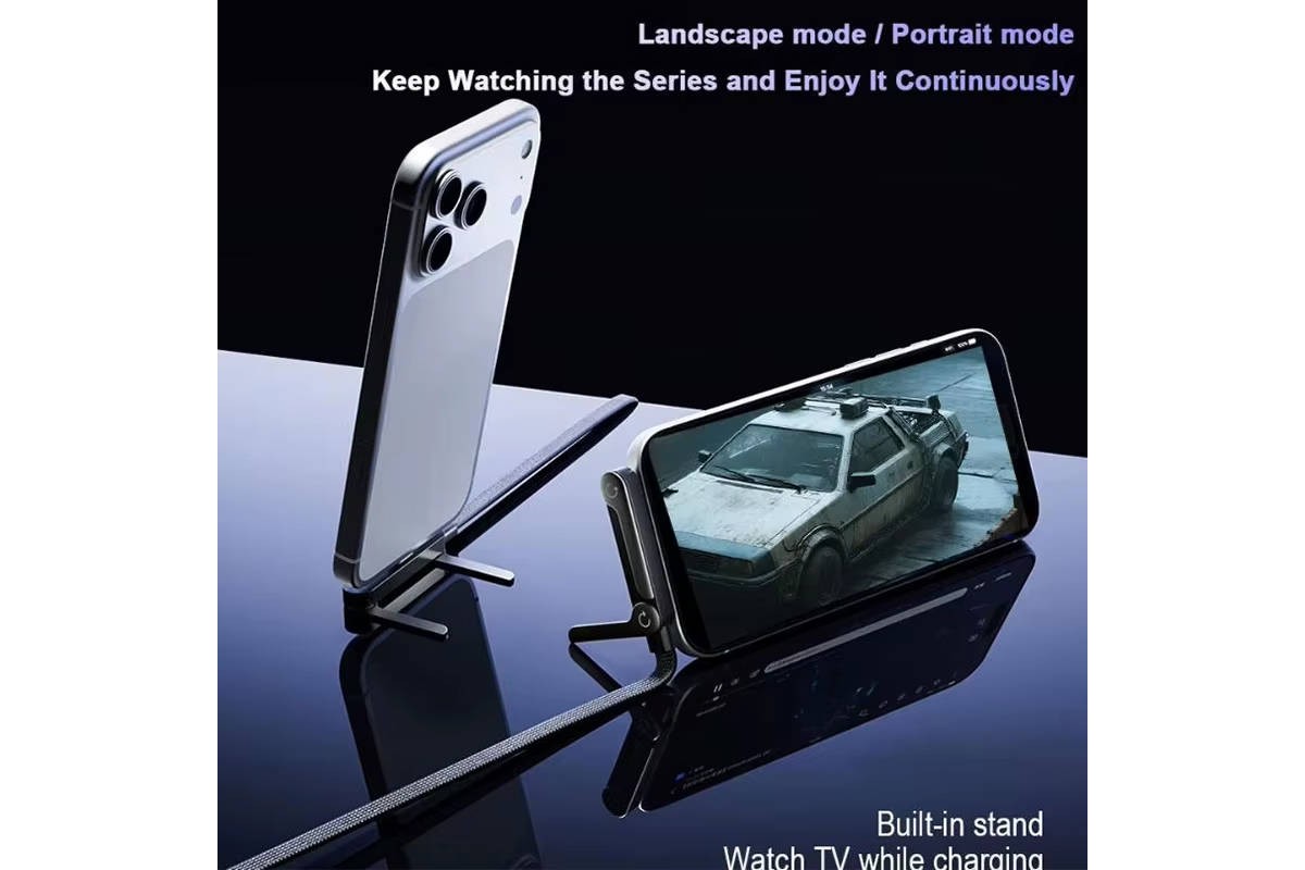 Кабель- подставка Buit-in folding phone stand USB - USB Type-C  240W Fast (белый) 1.5 м