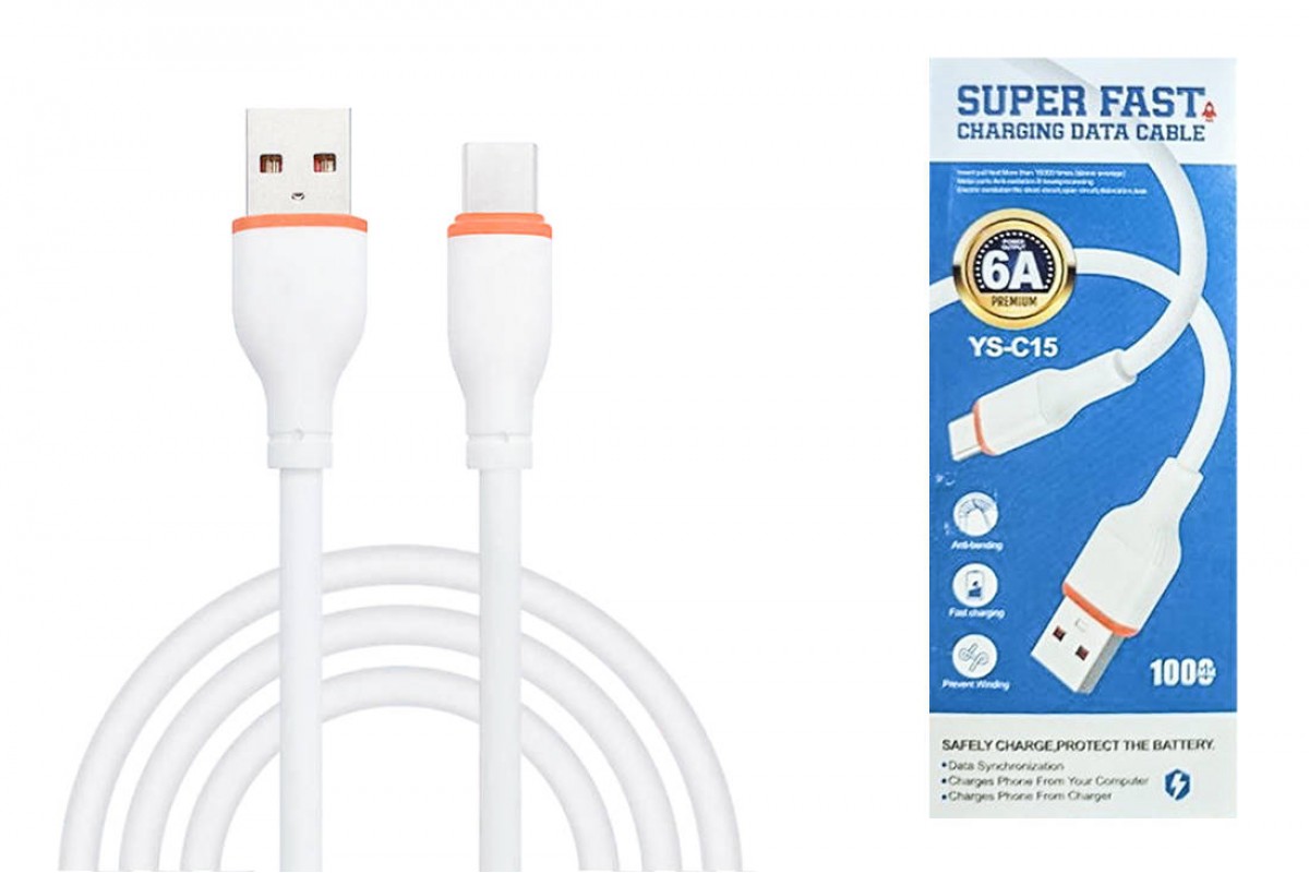 Кабель USB - USB Type-C YC-C15 6A 100W Fast (белый) 1м ( выгодное предложение )
