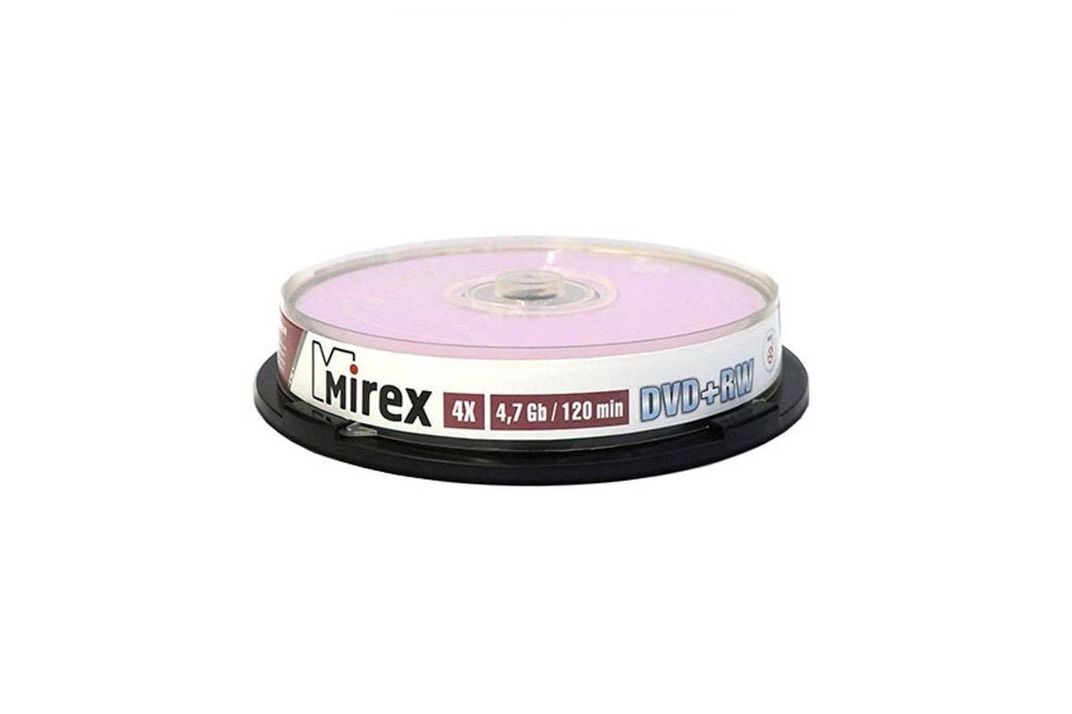 DVD+RW Mirex 4,7 Гб 4X Cake box 10 (пластиковый туб 10 шт)