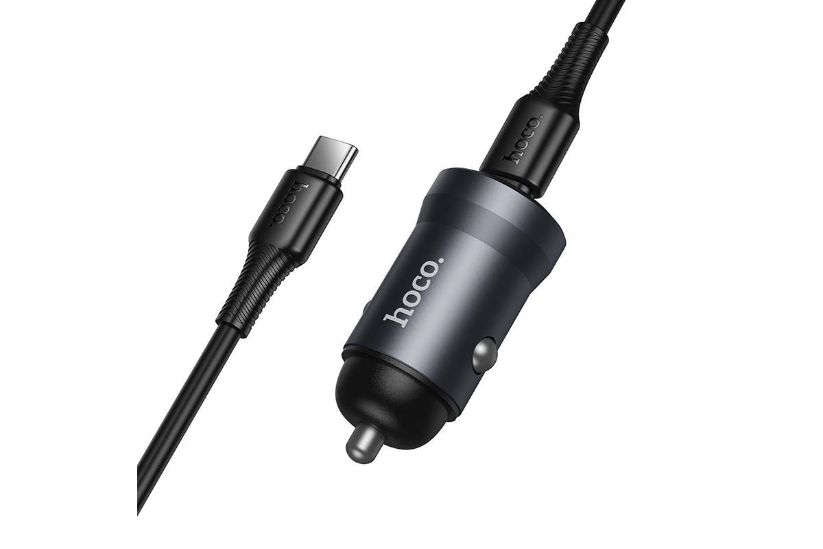 Автомобильное зарядное устройство АЗУ USB-С + кабель Type-C HOCO Z62A PD30W (серый)