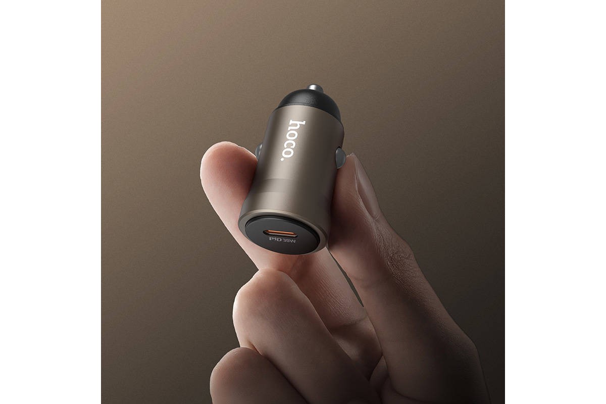 Автомобильное зарядное устройство АЗУ USB-С + кабель Type-C HOCO Z62A PD30W (серый)