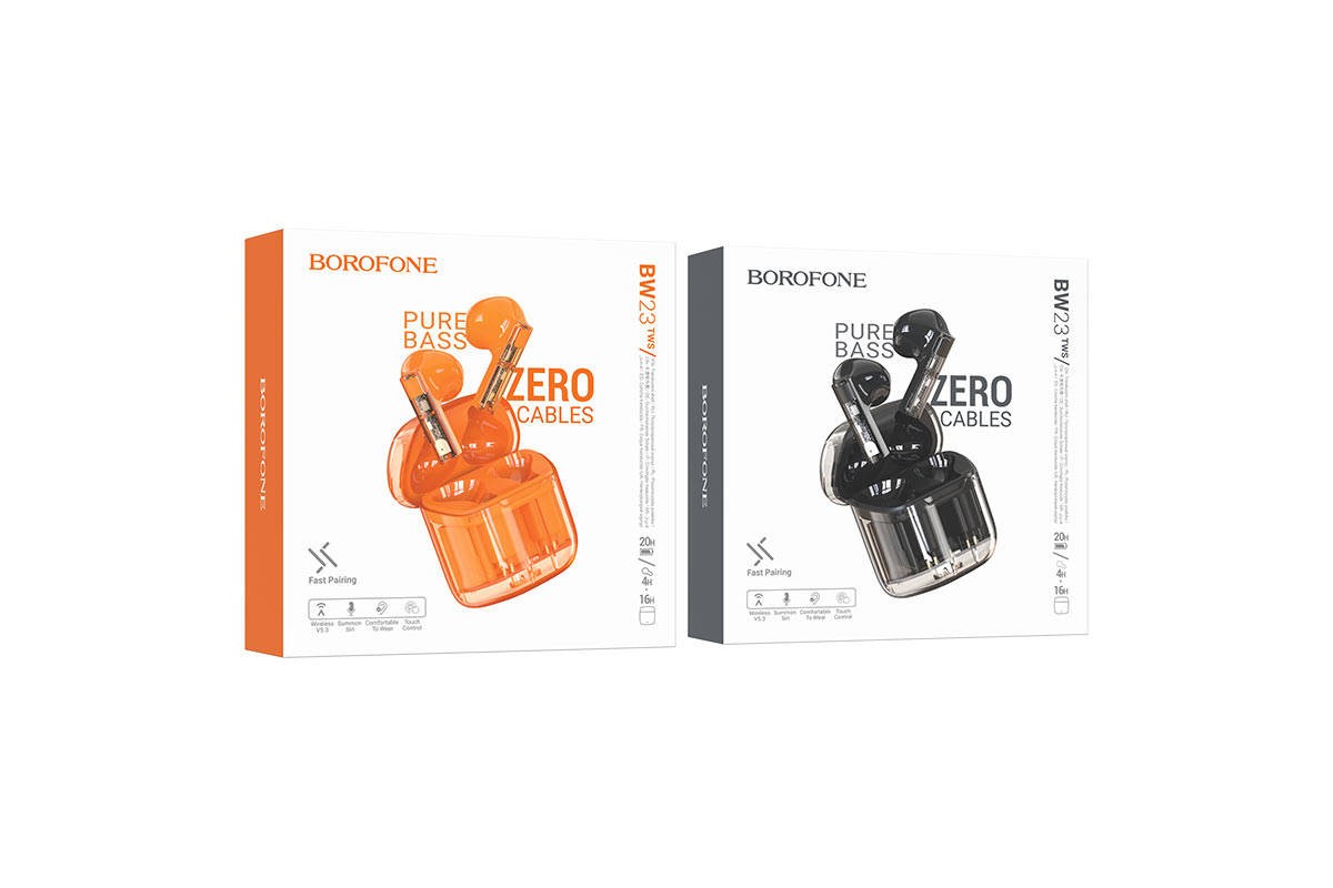 Наушники вакуумные беспроводные BOROFONE BW23 Crystal bean Transparent Edition true wireless BT headset (оранжевый)