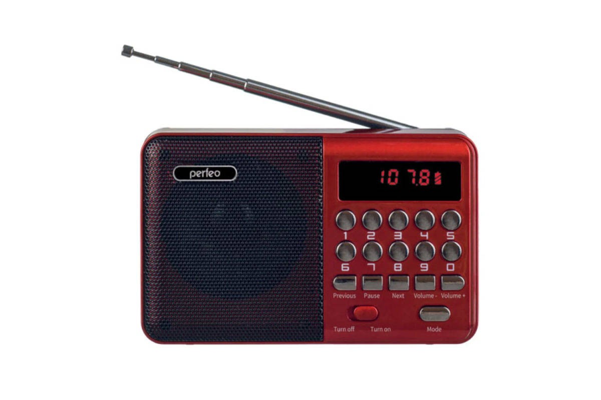 Perfeo радиоприемник цифровой PALM FM 87.5-108МГц/ MP3/ питание USB или 18650/ красный (i90-RED)