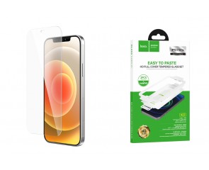 Защитное стекло дисплея iPhone 12 Pro Max (6.7)  HOCO A22 Easy stick HD tempered film set  черное (комплект из 2 стекол и установочной рамки)