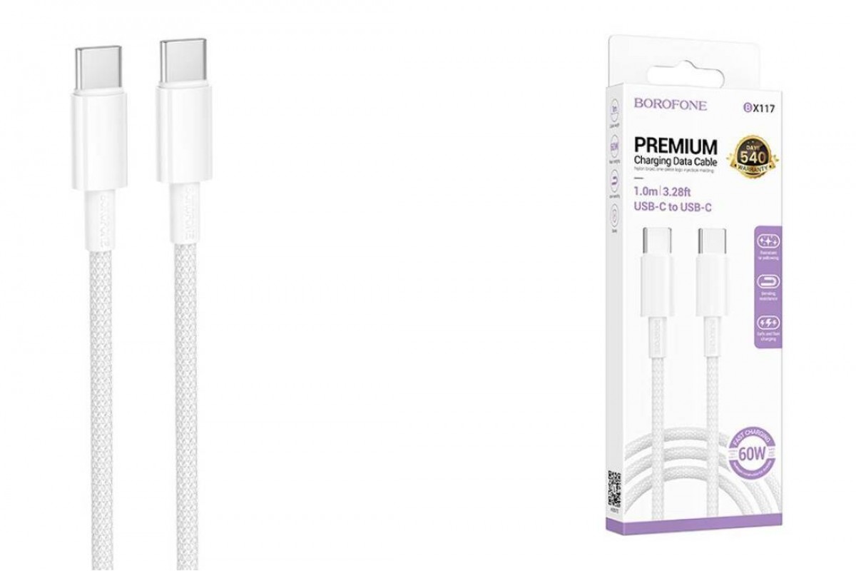 Кабель USB Type-C - USB Type-C BOROFONE BX117 Source 60W (белый) 1м