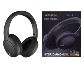 Наушники мониторные беспроводные WALKER Bluetooth WBT-93, гибридные, ANC/ENC, микрофон, кейс, полноразмерные, черные