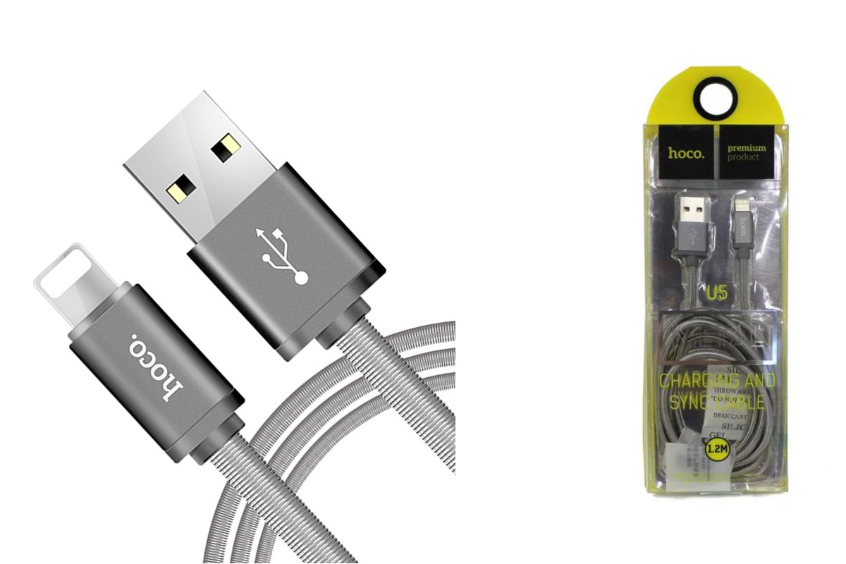 Кабель для iPhone HOCO U5 Full-Metal  lightning charging cable 1м серебристый