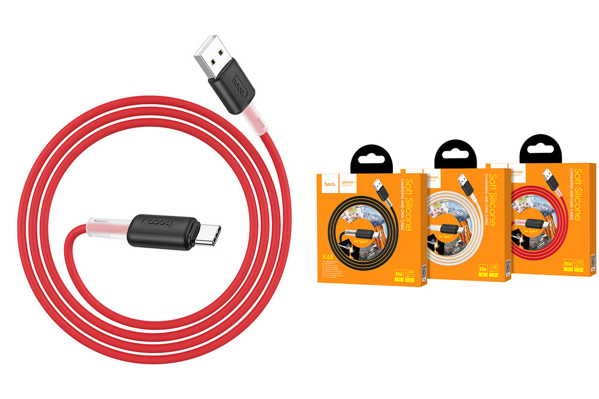 Кабель USB HOCO X48 Soft silicone Type-C cable (красный) 1 метр