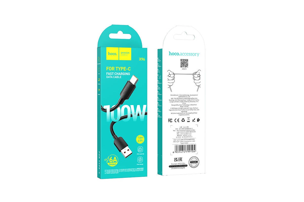 Кабель USB - USB Type-C HOCO X96 100W Fast (черный) 1м