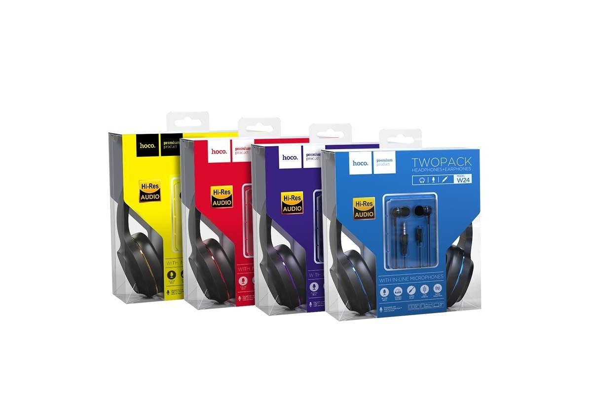Внешние наушники/гарнитура  HOCO W24 Enlighten headphones with mic set фиолетовый