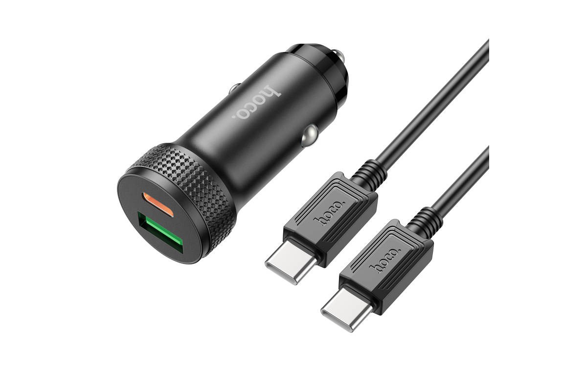 Автомобильное зарядное устройство АЗУ USB + USB-С + кабель Type-C HOCO Z49B  38W (черный)