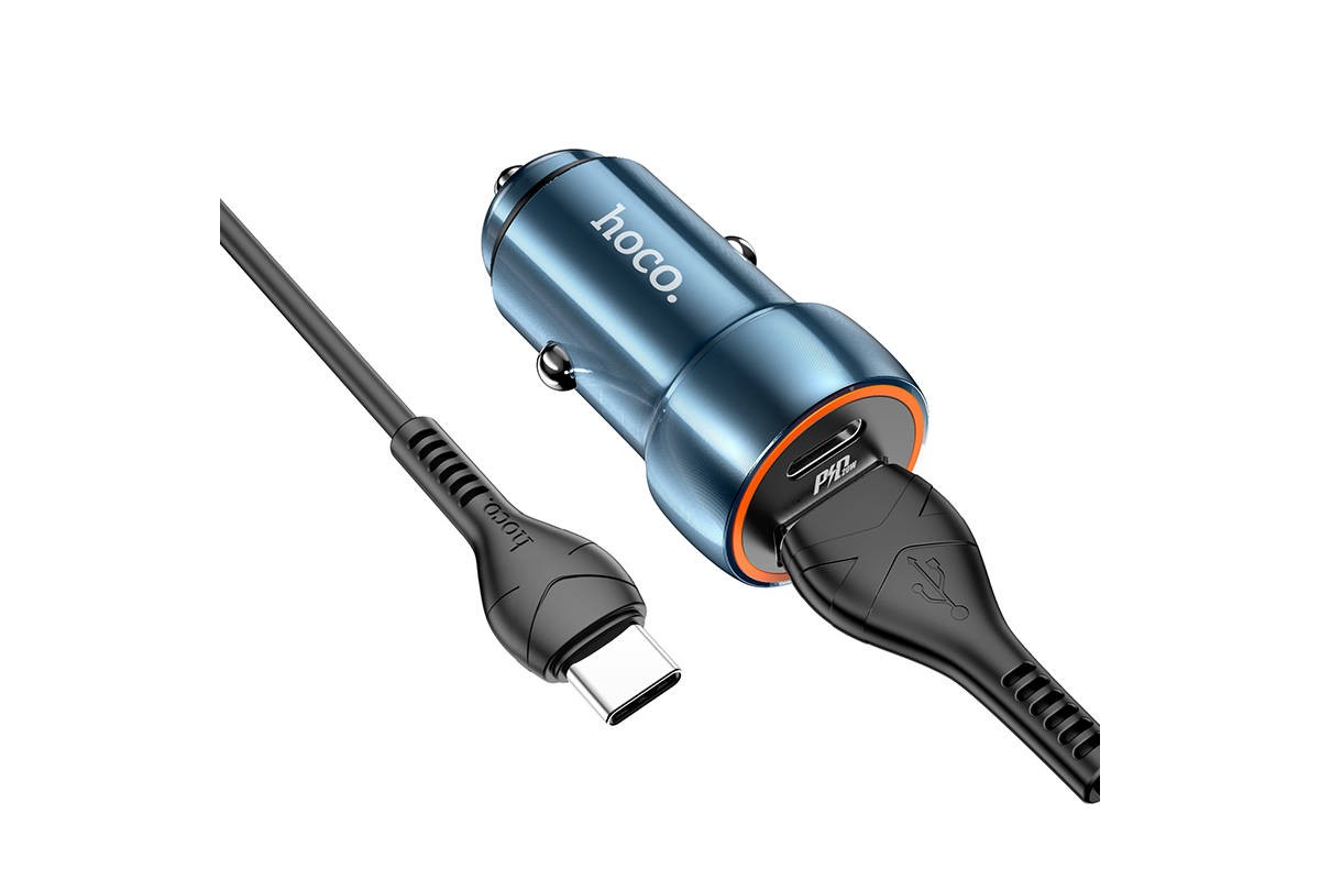 Автомобильное зарядное устройство АЗУ USB + Type-C + кабель Type-C HOCO Z46A Blue PD20W + QC3.0 (синий)