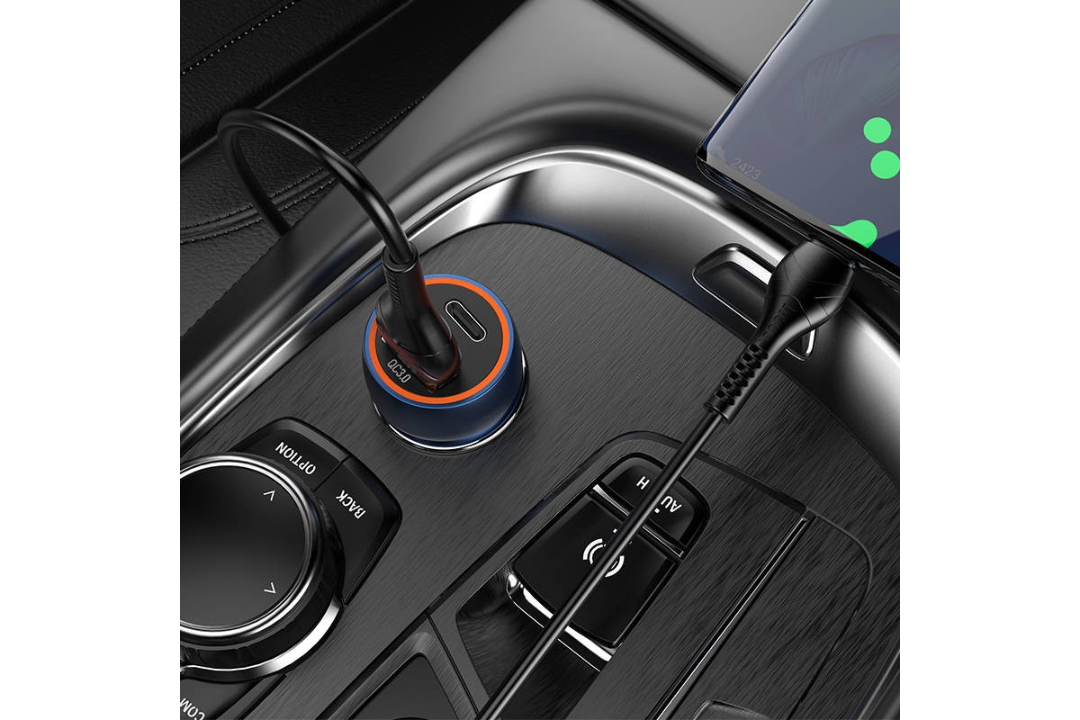 Автомобильное зарядное устройство АЗУ USB + Type-C + кабель Type-C HOCO Z46A Blue PD20W + QC3.0 (синий)