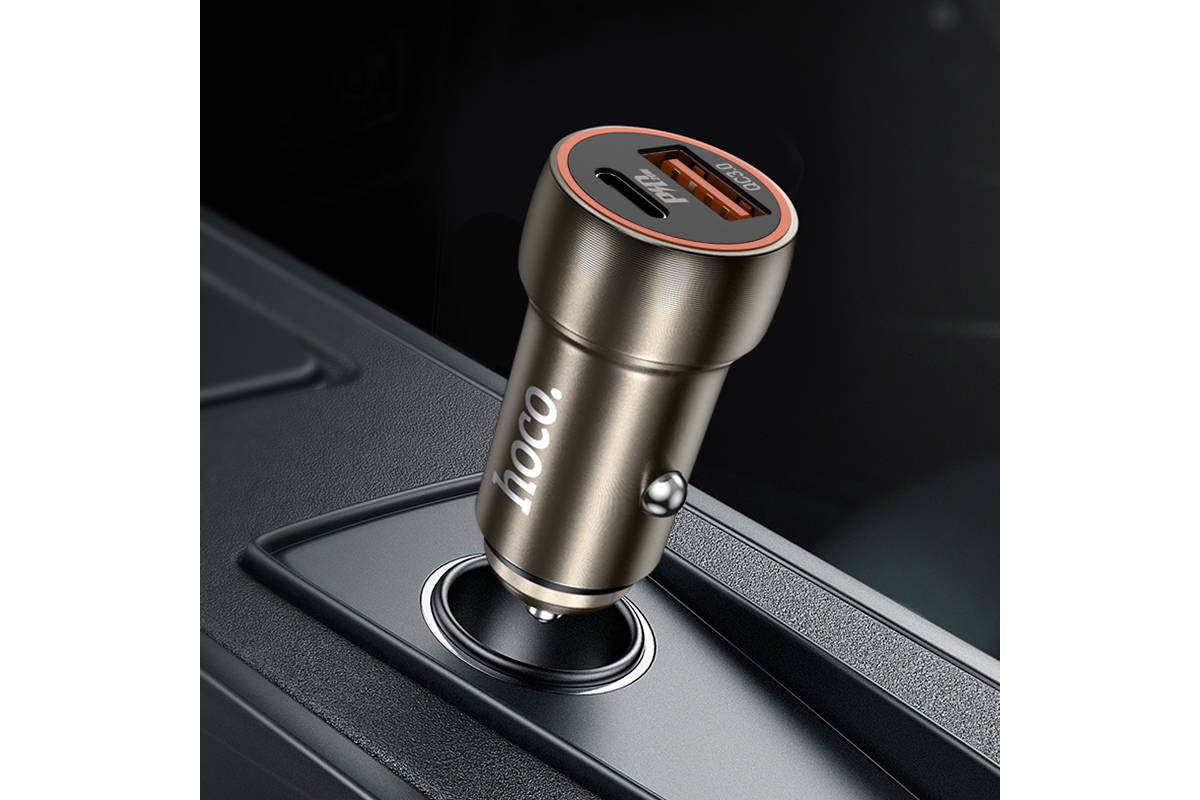 Автомобильное зарядное устройство АЗУ USB + Type-C + кабель Type-C HOCO Z46A Blue PD20W + QC3.0 (синий)