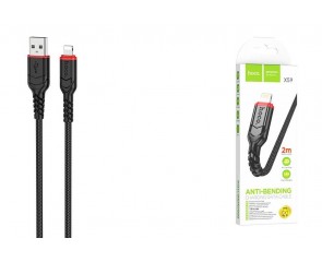 Кабель USB - Lightning HOCO X59, 2,4A (черный) 2м (в оплетке, с усиление сгиба)