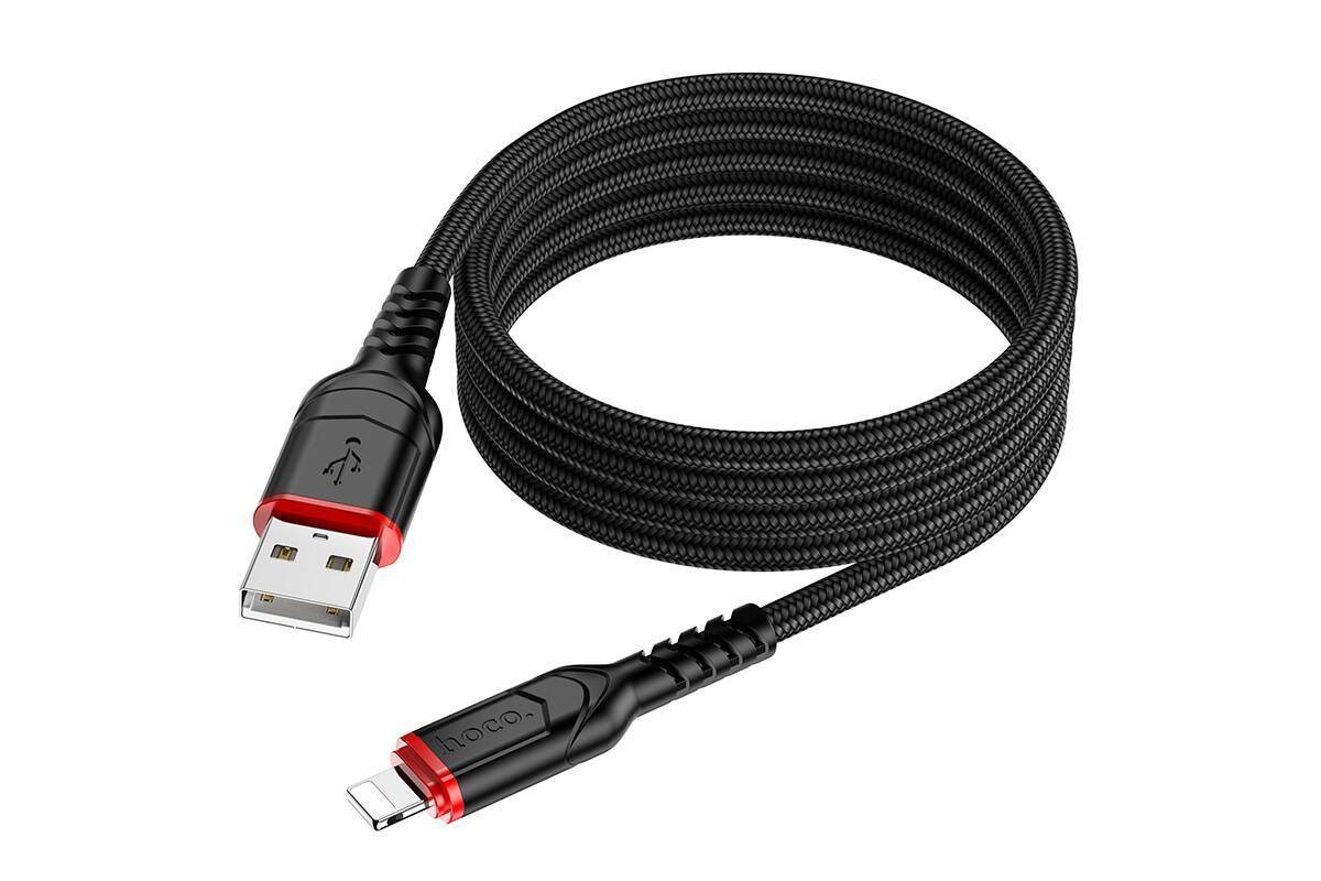 Кабель USB - Lightning HOCO X59, 2,4A (черный) 2м (в оплетке, с усиление сгиба)
