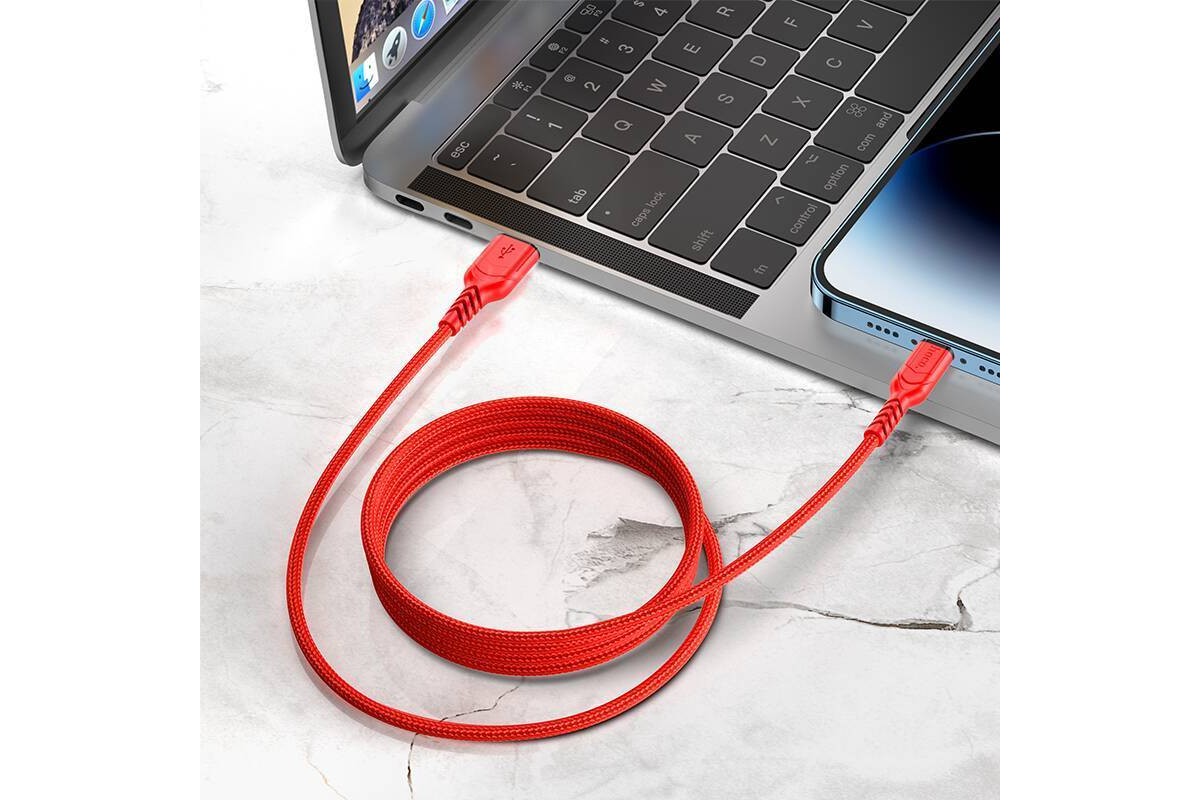 Кабель USB - Lightning HOCO X59, 2,4A (черный) 2м (в оплетке, с усиление сгиба)