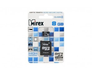Карта памяти Mirex 8GB MicroSD (Class4) с адаптером