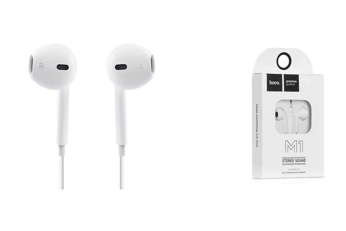 Гарнитура HOCO M1 (наушники с микрофоном) iPhone 5/5S/5SE/5C цвет белый (под оригинал)