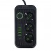 Сетевой фильтр Amper 2,0м, 3 розетки, 3*0,75мм, 10А, 2500 Вт, 4usb, 1Type-C, черный. JH-1074U-2B