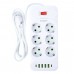 Сетевой фильтр Amper 2,0м, 6 розеток, 10А, 2500 Вт, 4usb,2Type-C, белый. JH-1076U-2W