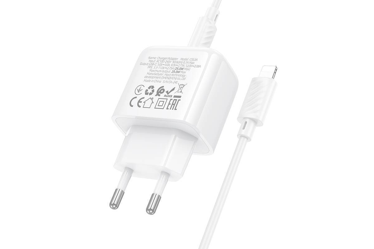 Сетевое зарядное устройство USB-C + кабель Lightning - Type-C HOCO CS53A Surplus single port (один порт)PD25W (белый)