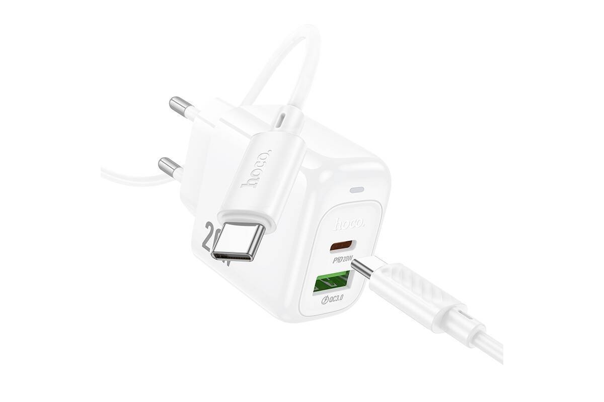 Сетевое зарядное устройство USB + USB-C + кабель Type-C HOCO CS54A Surplus PD20W+QC3.0 (белый)