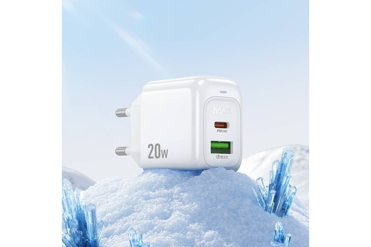 Сетевое зарядное устройство USB + USB-C + кабель Type-C HOCO CS54A Surplus PD20W+QC3.0 (белый)
