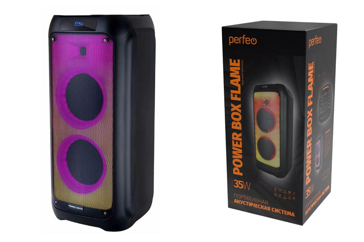 Perfeo портативная акустическая система “Power Box 35 Flame” + 2 беспроводных микрофона