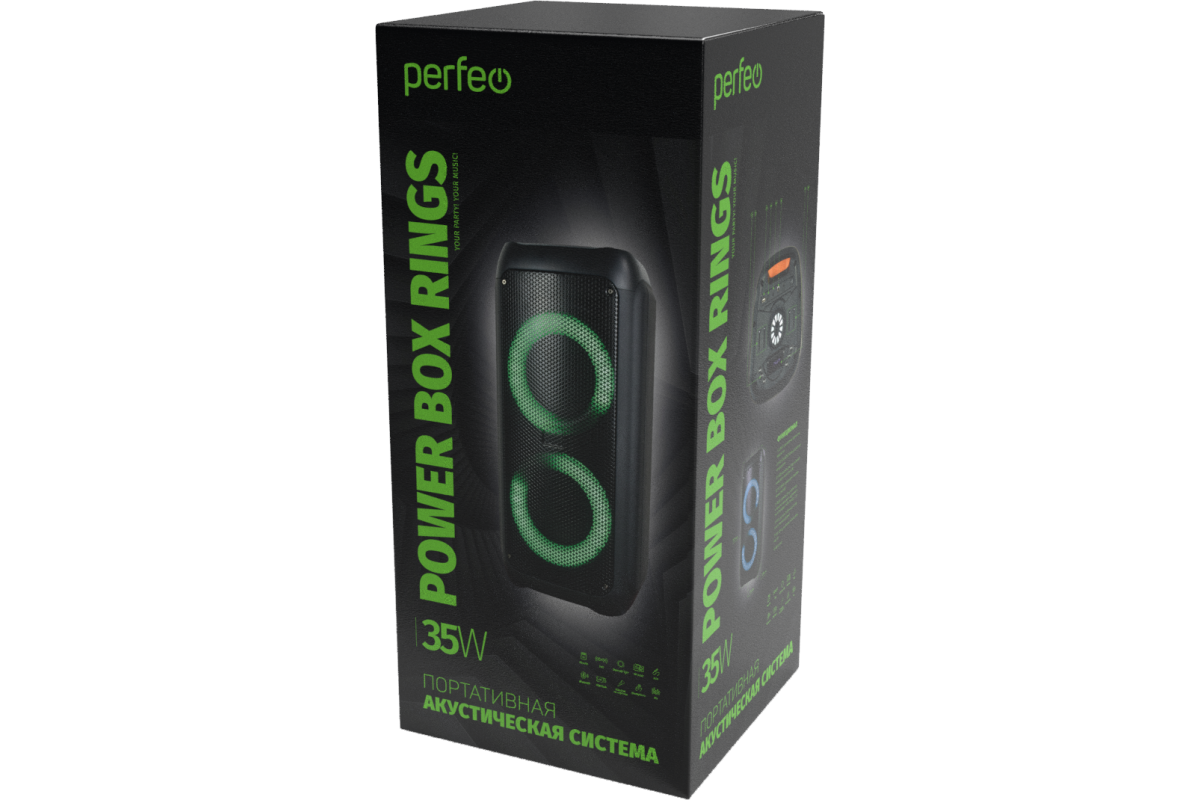 Perfeo портативная акустическая система “Power Box 35 Rings” + 2 беспроводных микрофона