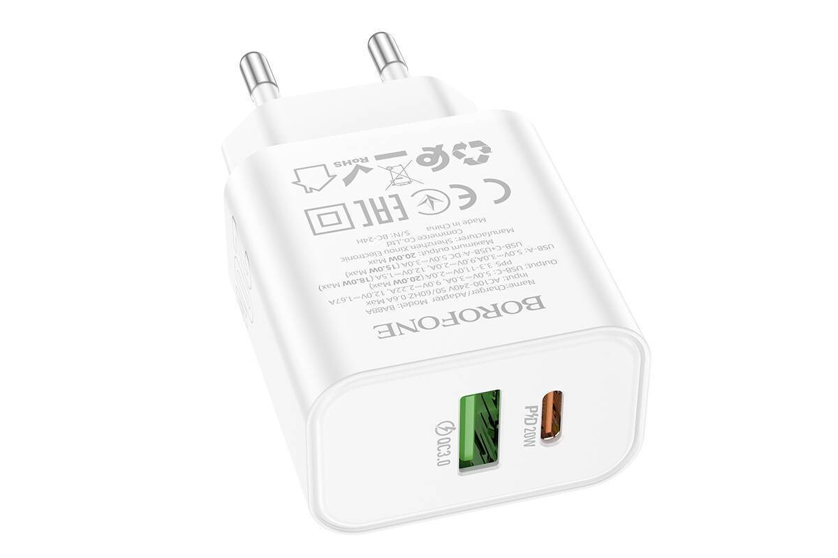 Сетевое зарядное устройство USB-C BOROFONE BA88A PD20W QC3.0 (белый) Сетевое зарядное устройство USB-C BOROFONE BA88A PD20W QC3.0 (белый)