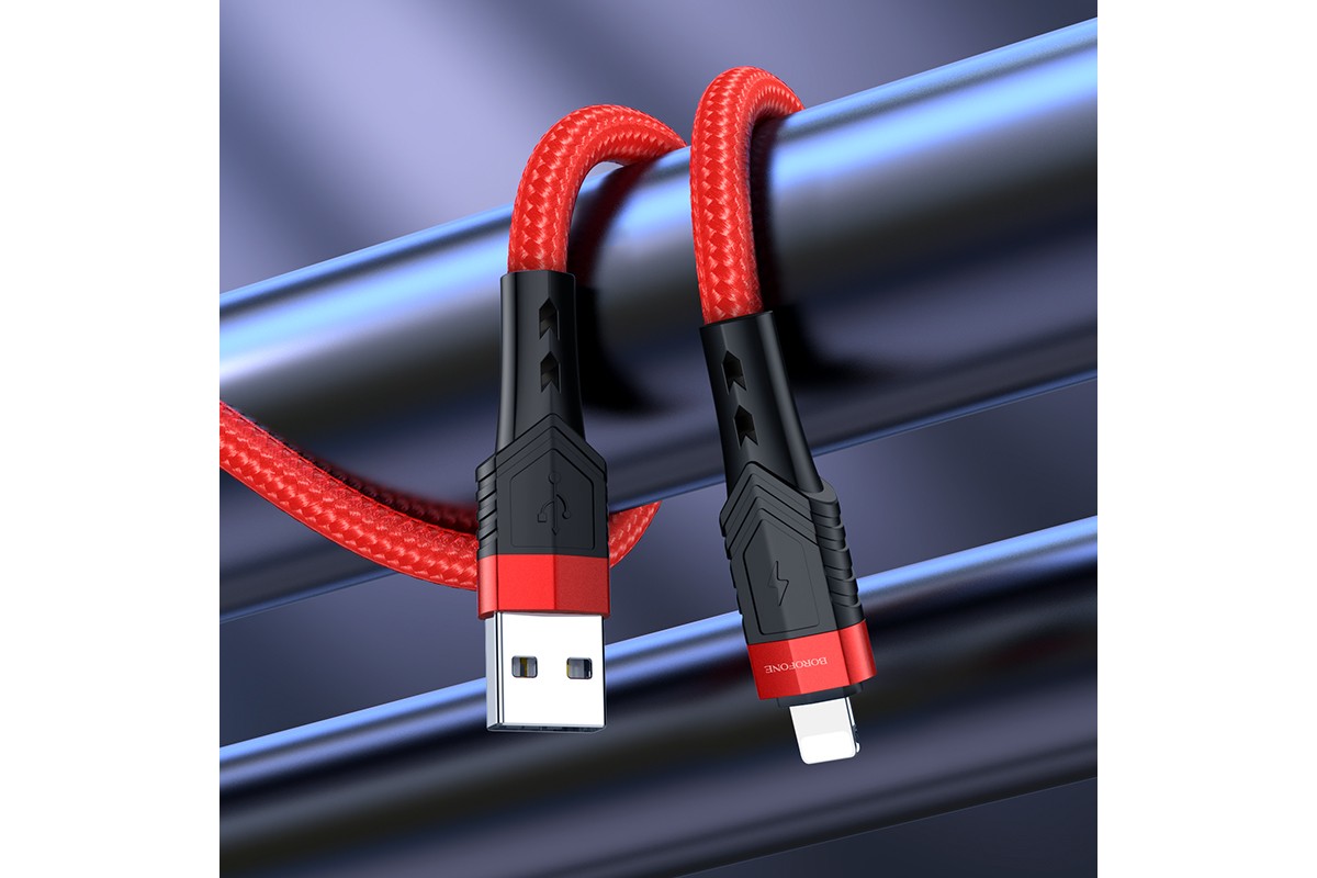 Кабель USB - Lightning BOROFONE BU35 красный 1,2м (с усиление сгиба)