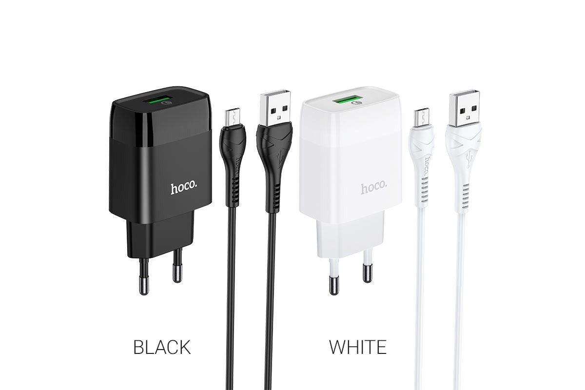 Сетевое зарядное устройство USB USB 3000 mAh + кабель micro USB HOCO C72Q Glorius single port QC3.0 charger set белый