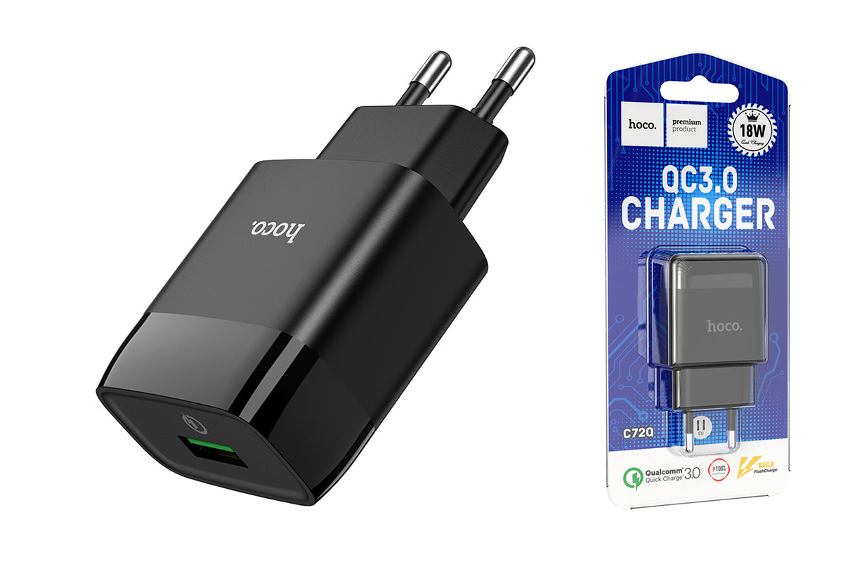 Сетевое зарядное устройство USB HOCO C72Q Glorious single port QC3.0 charger черный