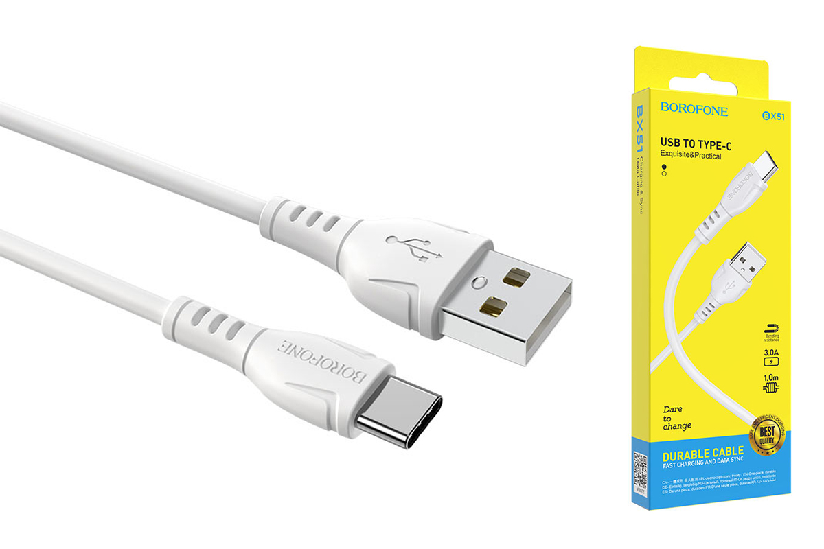 Кабель USB BOROFONE BX51 Triumph charging data cable for Type-C (белый) 1 метр