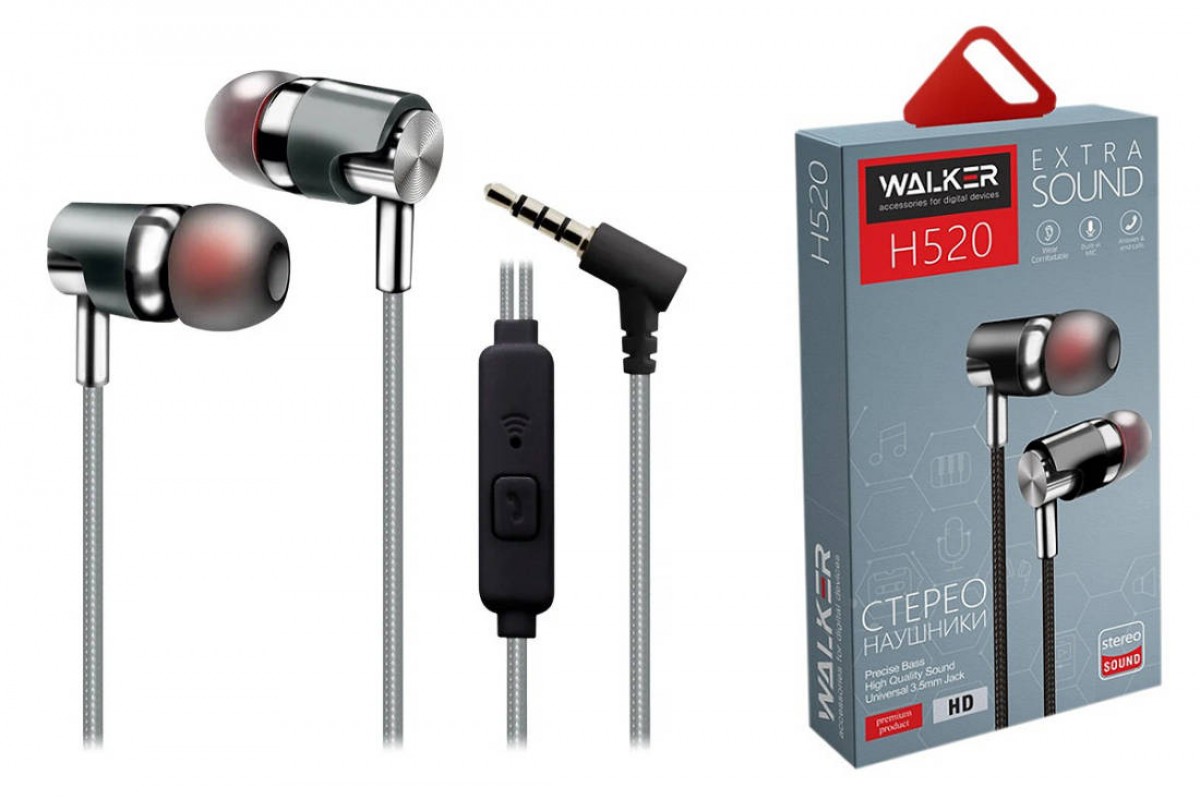 Наушники WALKER H520, микрофон, кнопка ответа, угл. разъем, черные