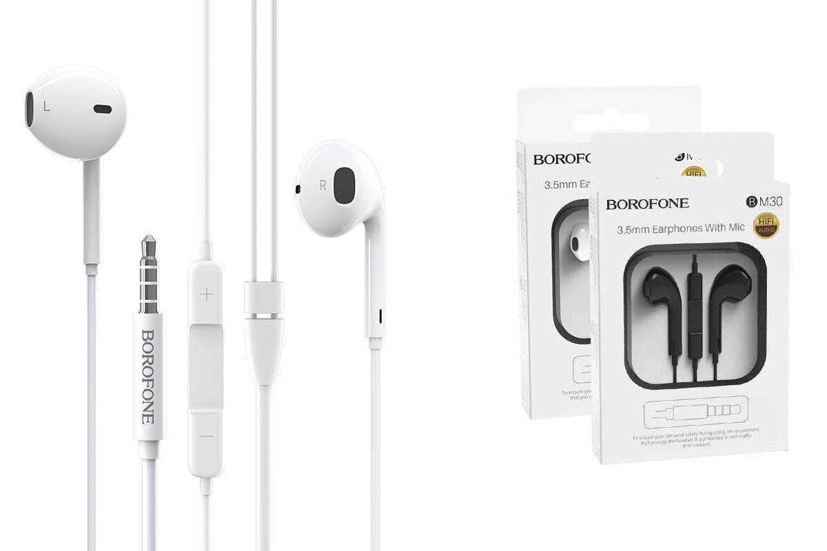 Гарнитура BOROFONE BM30 universal earphones AUX 3.5mm белая (под оригинал)