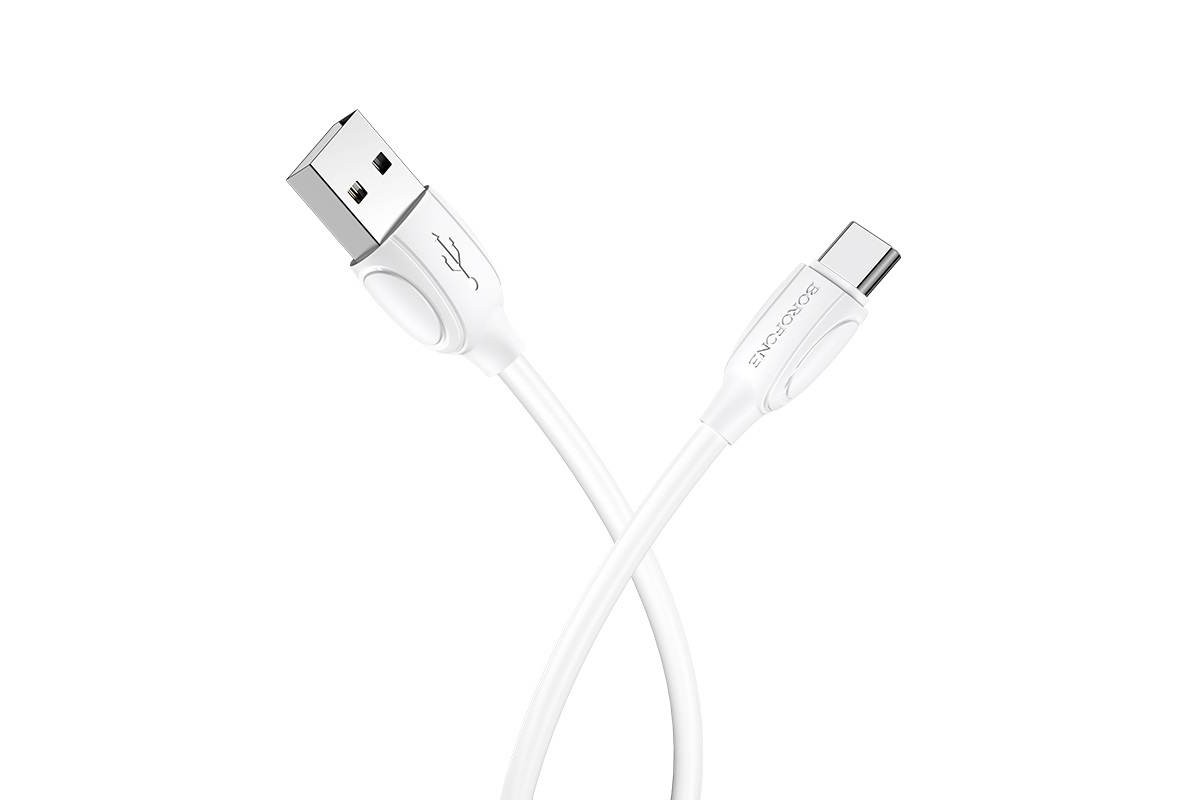 Кабель USB BOROFONE BX19 Benefit charging data cable for Type-C (белый) 1 метр