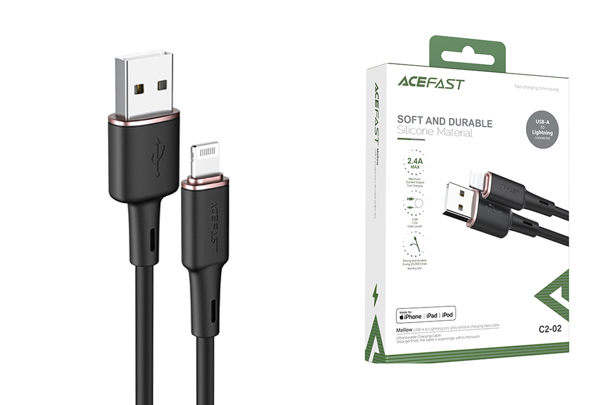 Кабель USB - Lightning ACEFAST C2-02 черный 1,2м (силикон)