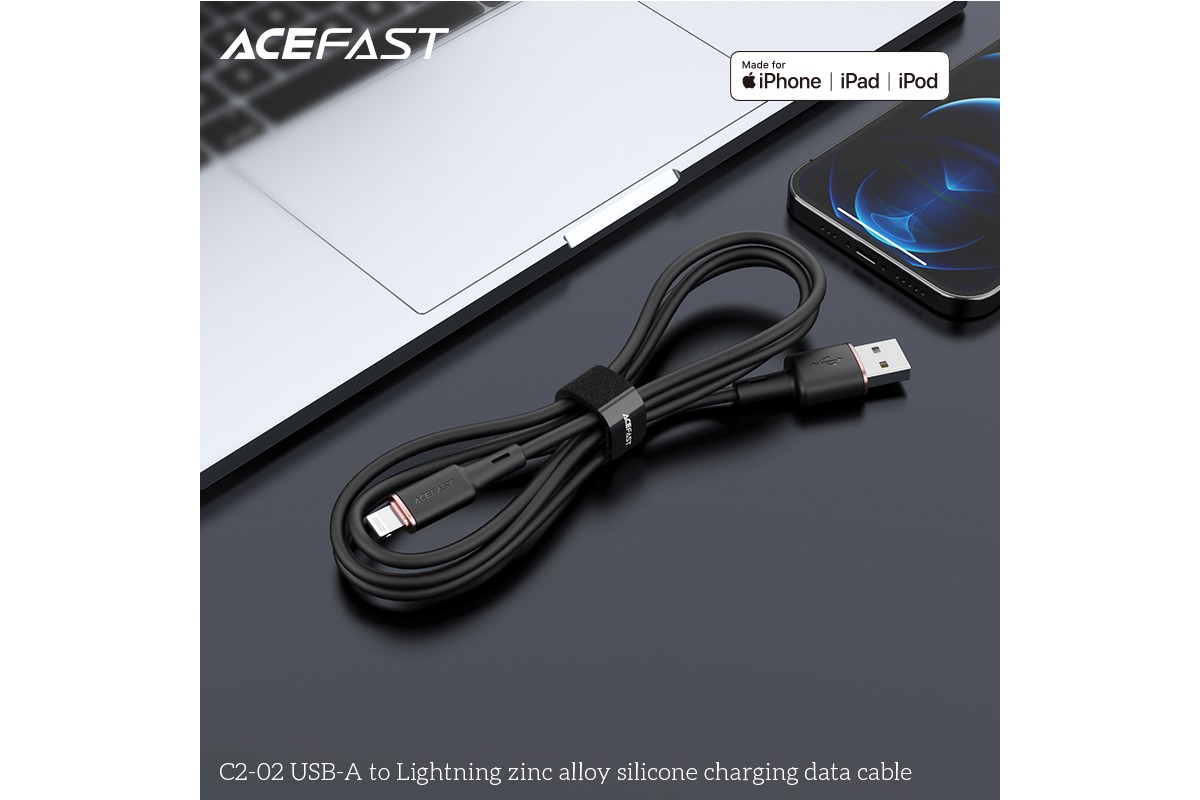 Кабель USB - Lightning ACEFAST C2-02 черный 1,2м (силикон)